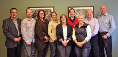 The Board of Directors of the PacificSport Columbia Basin Society. From left to right: Neil Muth, Jordan Petrovics, Karen Kettenacker, Janis Neufeld, Sandi Lavery, Glenda Newsted, Kim Palfenier and Alan Chell, plus Bill Woodley, Vice-President Business Development and Operations, ViaSport. Missing: Anthony Bell.